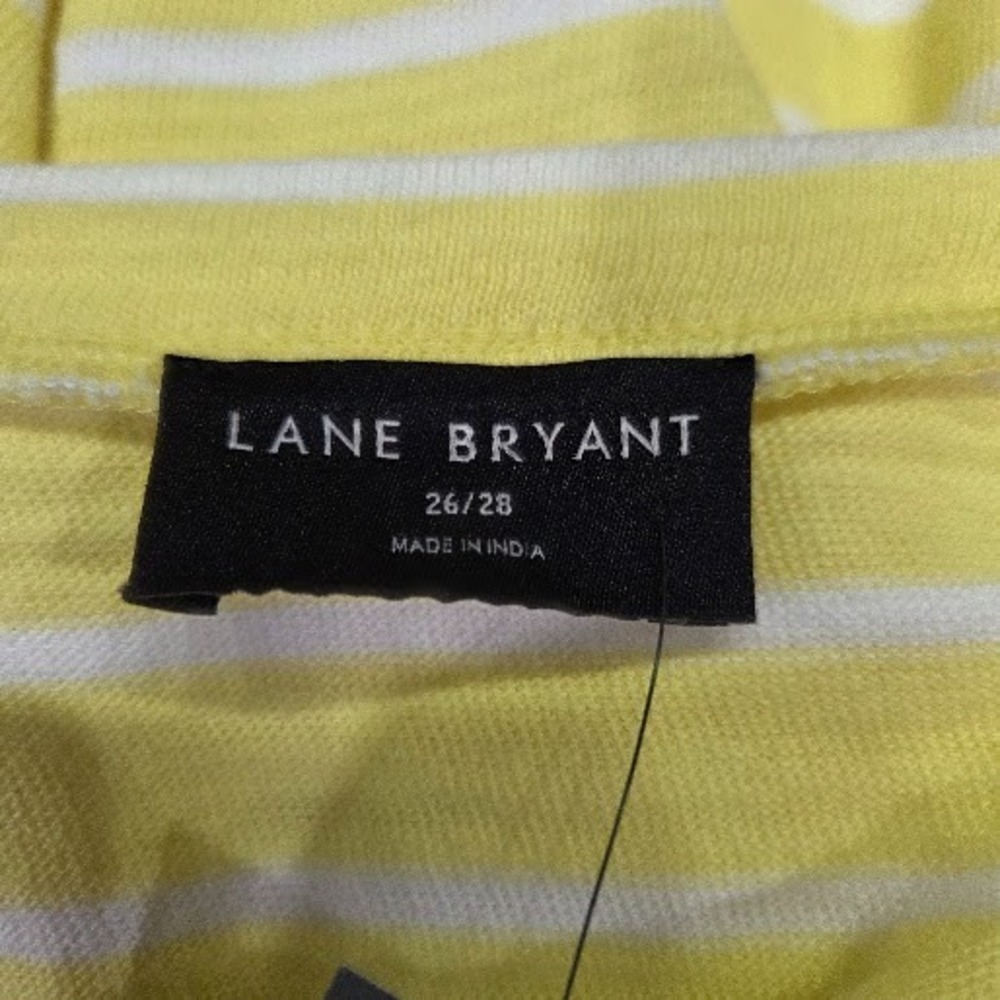 Lane Bryant Dress 26/28 Yellow White Stripe V-Neck Belted T-Shirt Dress Plus NWT - Picture 3 of 11